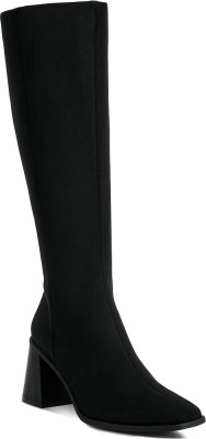 London Rag Black Block Heel Calf Length Boots Boots For Women(Black)