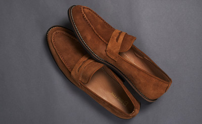 BIG FOX Suede Leather Penny Loafers For Men(Tan , 10)