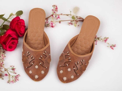 NOFOSHO Traditional Handcrafted Embellishments Lightweight Bellies For Women(Beige , 8)