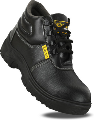 Elecant PVC Sole Industrial Safety Shoes With Steel Toe Protection Boots For Men(Black , 6)