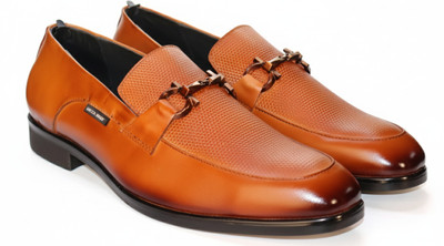 Lucca Italy Genuine Leather Loafers Metal Buckle Classic Formal Dress Casual Wear Casuals For Men(Tan , 7)