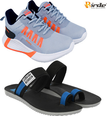 Birde Birde Stylish Combo Pack of 2 Lightweight Gym, Running Shoes With Sandals Walking Shoes For Men(Grey, Black , 8)