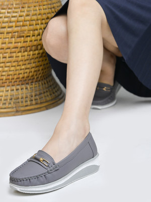 SHOETOPIA Bow Detailed Loafers For Girls|Daily|Office|College Wear|Flexible|Lightweight Loafers For Women(Grey , 9)