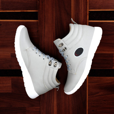 Shoe Island Stylish Premium Grey Leather Daily Party Casual Shoes Boots Sneakers For Men High Tops For Men(Grey , 6)