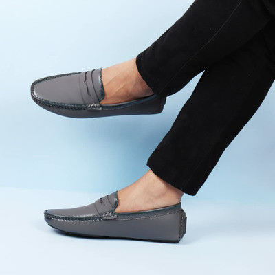 FAUSTO Hand Stitched Comfort Shoes Loafer and Mocassin For Men(Grey , 6)
