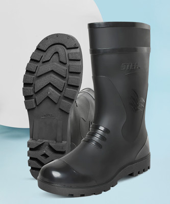 foot trends Gumboot For Men Flexible PVC, 12-inch Labour/Worker Purpose for Men, Boots For Men(Black , 8)