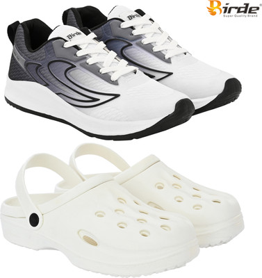 Birde Birde Stylish Combo Pack of 2 Lightweight Walking, Running Shoes With Clogs Squash Shoes For Men(Grey, White , 8)