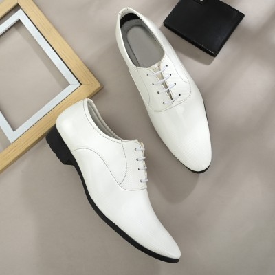 Shoe Island Patent Leather White Derby Lace-Up Office Party Ethnic Wear Mens Formal Shoes Lace Up For Men(White , 7)