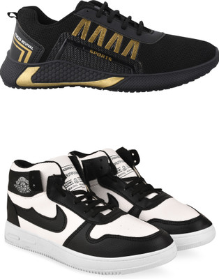 Free Kicks Combo Of 2 Shoes FK-393 & FK-J-311 Sneakers For Men(Black , 10)