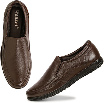 Wenzel Men's Genuine Leather Lace Free Office wear Formal Shoes Slip On For Men(Brown , 12)