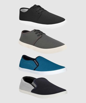 BRUTON Combo Pack Of 4 Casual Slip On Sneakers With Sneakers For Men(Black, Blue, Grey , 7)