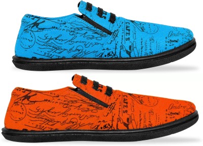 KANEGGYE Canvas|Lightweight|Comfort|All Seasons|Trendy|Casual Shoes Slip On Sneakers For Men(Blue, Orange , 7)