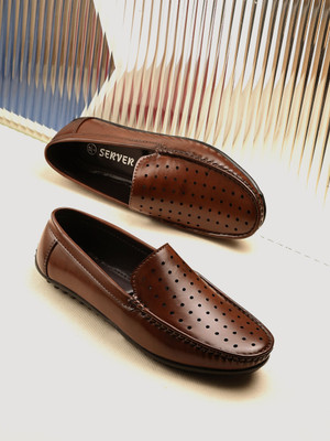 Server Casual Stylish PU Synthetic Leather Loafers For Men(Brown , 10)