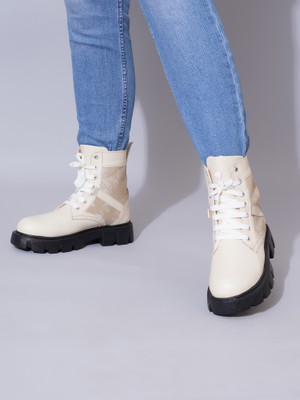 SELFIEE Boots For Women(Off White , 8)