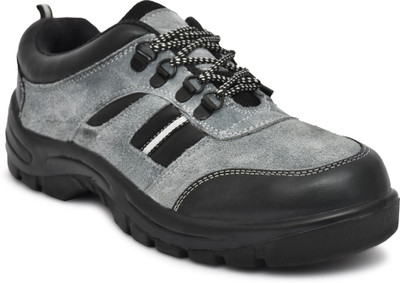 PILLAA Men's Leather High Ankle Trekking Shoes | Anti-Slip Grip Hiking Shoes Outdoors For Men(Grey , 10)