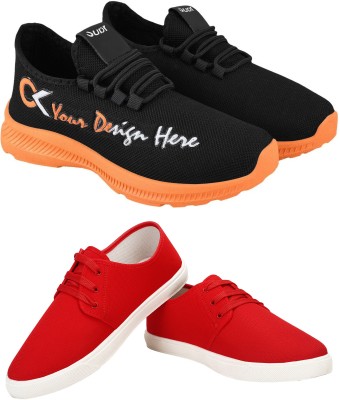 Free Kicks Combo FK-409 and FK-201 lightweight Slip On Sneakers For Men(Orange)
