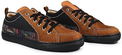 KOBSOOK Luxe Men Low Ankle Sneakers for Men (Bohemian Doodle) Sneakers For Men(Brown, Black , 10)