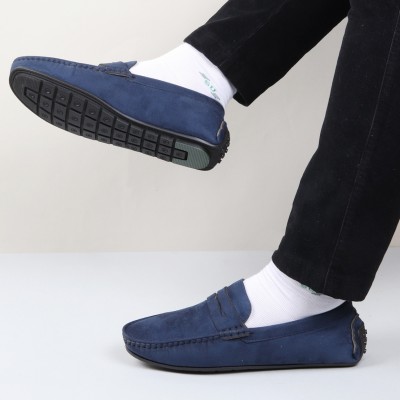 FAUSTO Suede Leather Side Stitched Loafer and Moccasin Mojaris For Men(Navy)