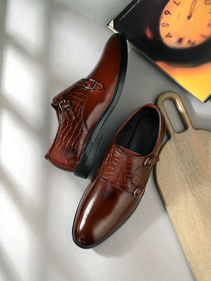 MACTREE Monk Strap For Men(Brown , 8)