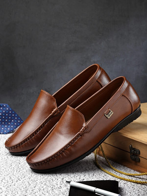 action Lightweight | Comfortable | Trendy | Daily Wear | Synthetic Leather Loafers For Men(Tan , 6)
