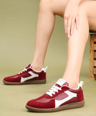 jm looks Lightweight Suede Low-Top Sneakers for Women | Versatile Daily Shoes Sneakers For Women(Maroon , 3)