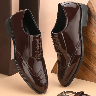 John Karsun Patent Brogue Shoes Brogues For Men(Brown)
