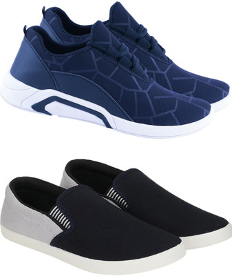 Free Kicks Combo of 2 || FK- Lysha & Fitman Lightweight Running Shoes For Men(Navy, Black, Grey , 8)