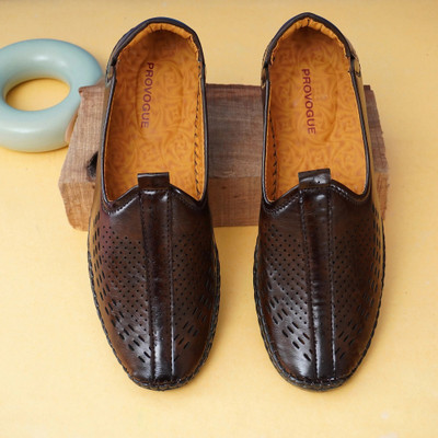 PROVOGUE Provogue Men’s Handmade Sole Stitch Loafers | Synthetic Leather Party Wear Shoes Loafers For Men(Brown , 10)