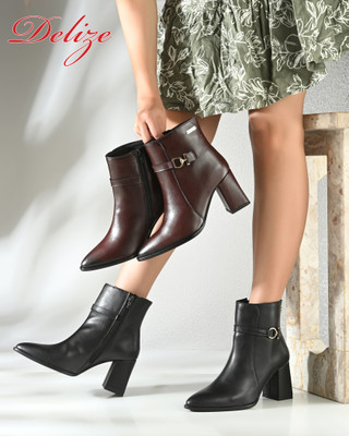 Delize high heel ankle Boots For Women(Burgundy , 7)