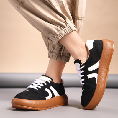 jm looks Women Chunky Sneakers Lace-Up Casual Shoes for Women Daily Wear Gym Office Wear Sneakers For Women(Black , 3)