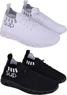 SHOELAMB Shoes For Men Combo White Black Stylish Lightweight Running Daily Use Sneakers For Men(White , 6)