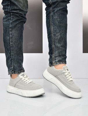 FooTken Men's Trendy Latest Lace Up Canvas Sports Shoes High Tops For Men(Grey , 8)