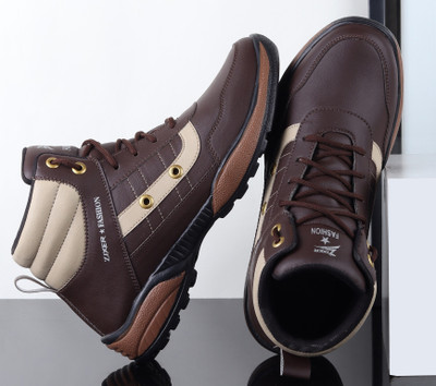 Zixer Boy's Premium Hi-Top Casual Shoe/ Classic Hi-top Casual Shoe/Sneaker Funky Sneakers For Men(Brown , 6)