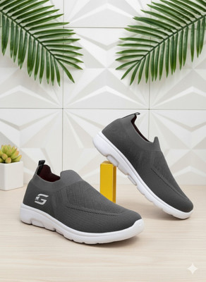 GLB Slip On Sneakers For Men(Grey, White , 7)
