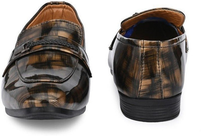 RED LIONS Men's Party wear Loafer & Mocassins Shoes Loafers For Men(Gold, Black , 8)