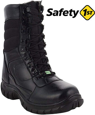 Para Commando Men Black Genuine Leather Combat Safety Boot Shoes Boots For Men(Black , 8)