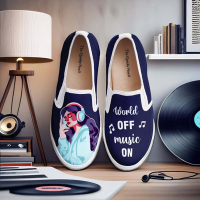 Thequirkynaari Slip On Sneakers For Women(Navy , 3)