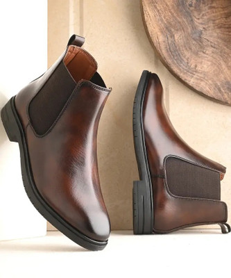 Knoos Synthetic Leather Lightweight Comfortable Trendy Walking Outdoor Slip On Chelsea Boots For Men(Brown , 9)