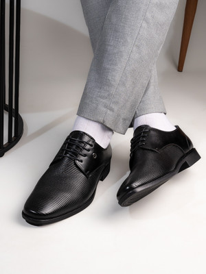 ALBERTO TORRESI Alberto Torresi Red Jaery Series Black Textured Leather Lace Up Shoe Lace Up For Men(Black , 10)