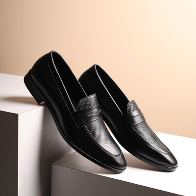 Hayes London Genuine Leather Slip-On Formal Loafers, Lightweight & Comfortable Shoes, Loafers For Men(Black , 8)