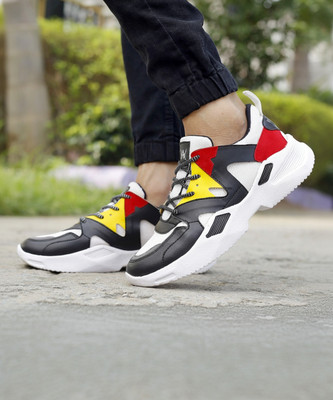 My Walk Outdoor Walking Comfortable Flat Sole Shoe For Men, Regular Wear Sneakers Shoes Running Shoes For Men(White, Black, Red, Yellow , 9)