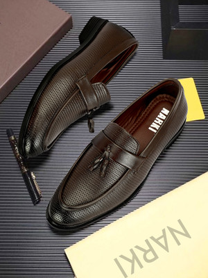 NARKI Men's Brown Textured Leather Tassel Loafers – Stylish Slip-On Loafers For Men(Brown , 7)