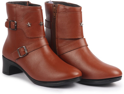 FAUSTO High Top Side Zipper Platform Flared Heel Formal Double Strap Monk Chelsea Boots Boots For Men(Tan , 4)