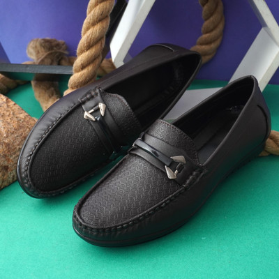 DEUSON DF30 Loafers for Men | Premium Vegan Synthetic Leather | Formal & Casual Slip-On Loafers For Men(Black , 8)