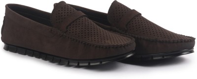 FAUSTO Laser Cut Suede Slip-On|Driving Loafers|Breathable|Memory Cushioned Insole Loafers For Men(Brown , 7)