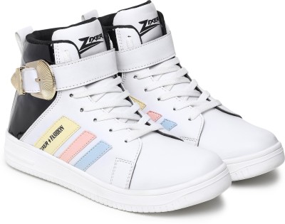 Zixer Zixer Men's Rainbow Stylish HI Top Ankle Cool Air Sneakers Long Shoes For Boys High Tops For Men(White , 9)