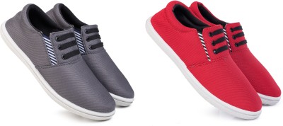 KANEGGYE Canvas|Lightweight|Comfort|All Seasons|Trendy|Casual Shoes For Men(Grey, Red , 8)