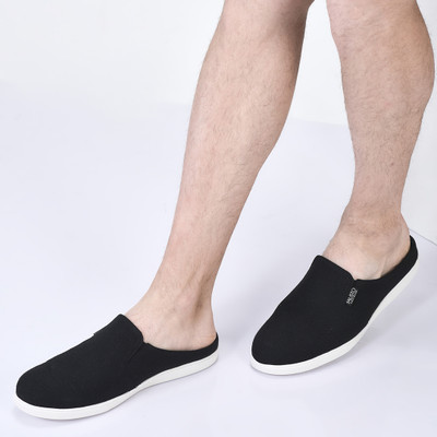 FAUSTO Back Open Slip On Shoes for Casual Outfit|Evening|Outdoor|Daily|Lightweight Loafers For Men(Black , 9)