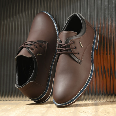 Vellinto Vellinto RICKEY Casual Derby For Men ll Synthetic Leather Casual Lace-up For Men Derby For Men(Brown , 8)