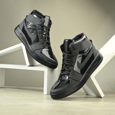 verboss Trendy and Stylish All Black High Tops Sneakers Shoes For Men's(Black) Sneakers For Men(Black , 7)